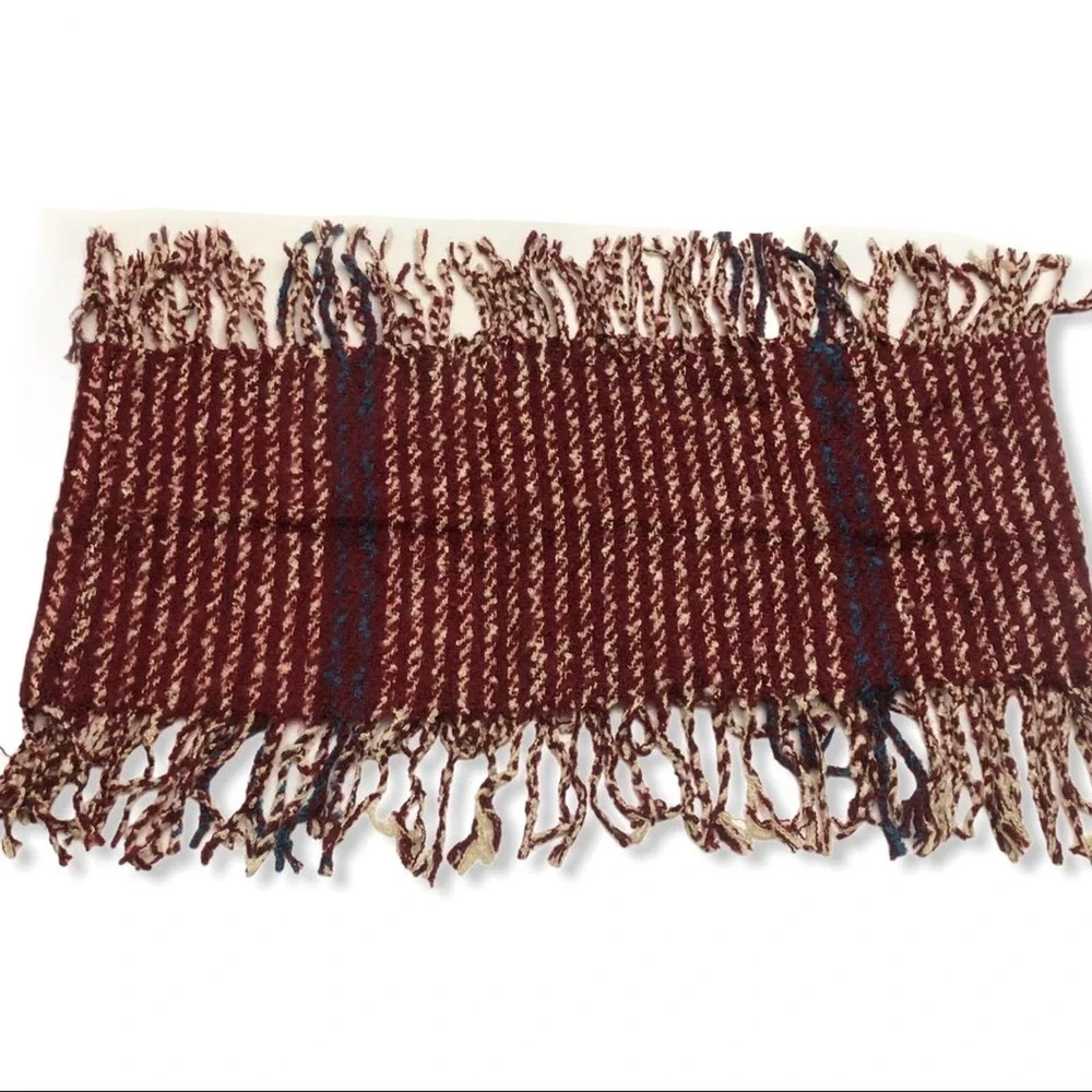 Unique Infinity Scarf Neck Warmer Multi Red Striped Fringe Cowlneck Rustic Wrap‎